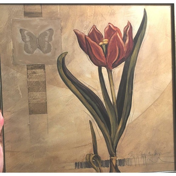 Gold Foil Wood Framed Floral Still Life Print 12" x 12" Lily Tulip Set of 2 - Picture 11 of 12